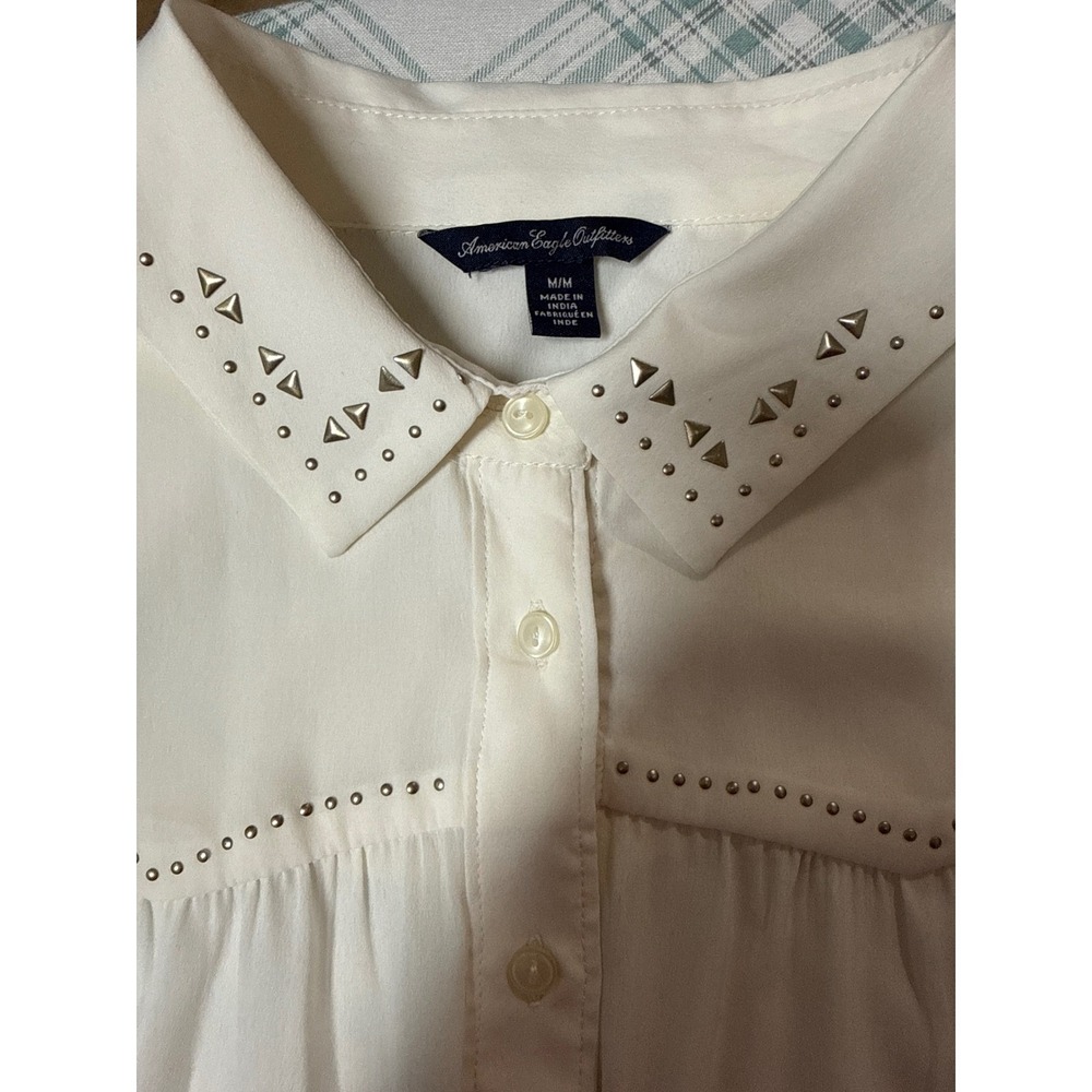 American Eagle (Cream) Studded Western Blouse Womens Medium - Picture 5 of 8